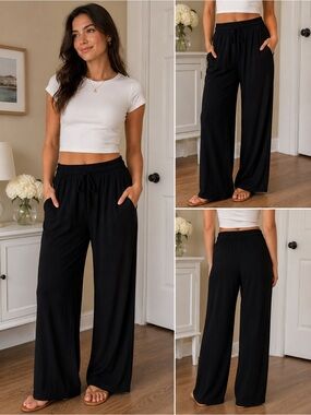 Black Flowy Wide Leg Lounge Pants